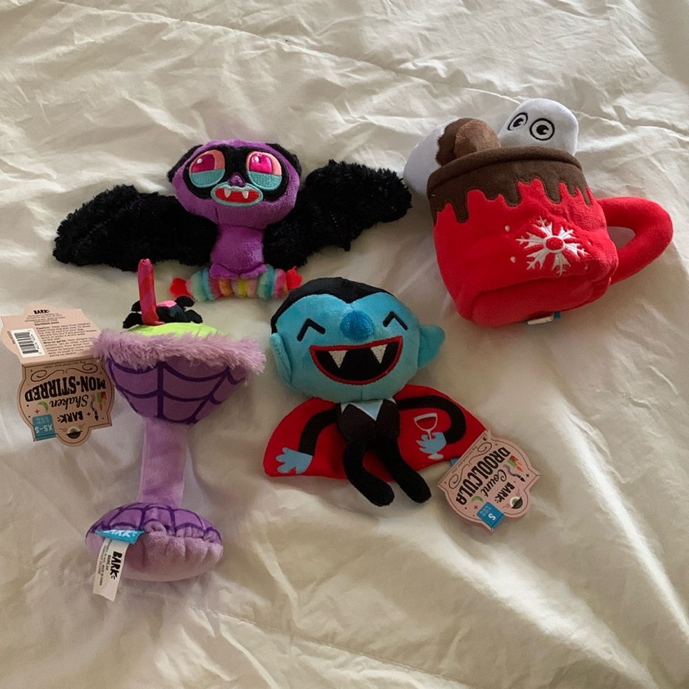 Bark box toys. 2 has tags, coco cup still has marshmallows still attached.